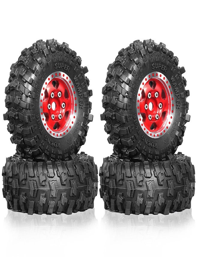 Chanjorlin 1.0 RC Tires and Beadlock Wheels Rims Offset -2.5mm 1/24 1/18 Super Soft Sticky Mud Slingers Tyres for 1:24 1:18 Rock Crawler Car Axial SCX24 FMS AX24 FCX18 FCX24 TRX4M 4Pcs (Red) - Image 1